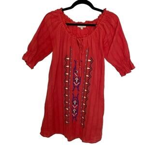 Chelsea & Violet Red Embroidered Tassle Shift Mini Dress Half Ruffle Sleeve XS